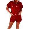 Tcec Washed Denim Romper In Red In Red