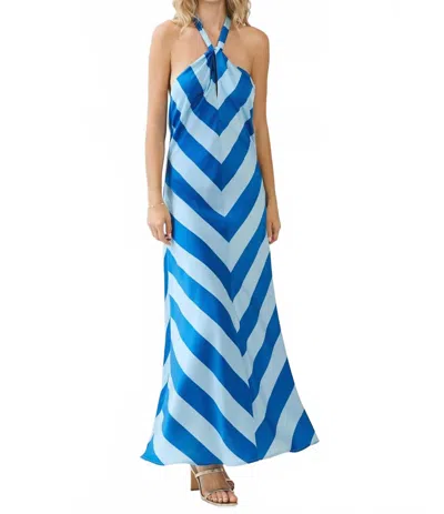 Tcec Whimsy Tie Neck Halter Maxi Dress In Blue