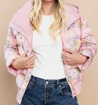 Tcec White/blue Floral Puffer In Pink
