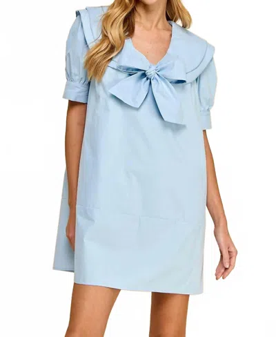 Tcec Wide Sailor Collar Front Bow Tie Shift Dress In Light Blue