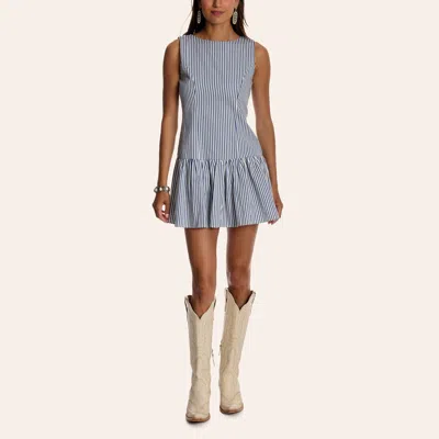 Tcec Women's Blue Stripe Print Drop Waist Mini Dress