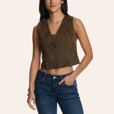 Tcec Women's Brown V-neck Cropped Denim Vest