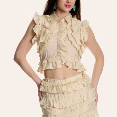 Tcec Women's Cream Ruffle & Lace Cropped Shirt In Brown