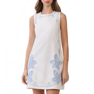 Tcec Women's Floral Appliqué Round Neck Shift Mini Dress In Baby Blue In White