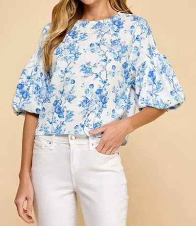 Tcec Women's Floral Print Puffed Sleeve Top In White In Multi