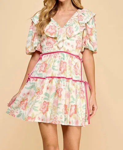Tcec V-neck Puff Sleeve Floral Dress In Multicoor
