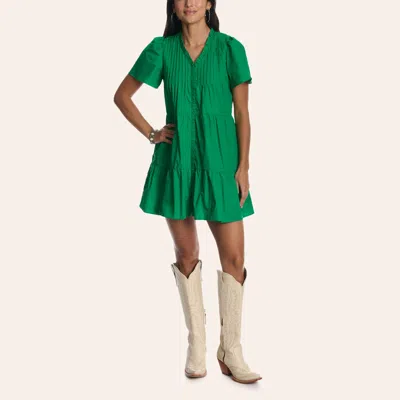 Tcec Women's Green Pintuck Ruffle Trim Tiered Mini Dress