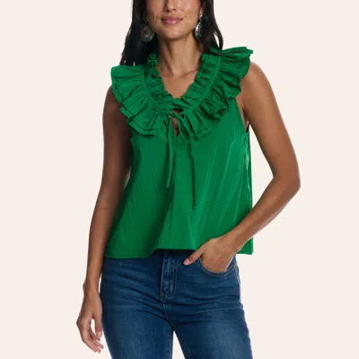 Tcec Women's Green Ruffle Trim Tie-neck Tank Top