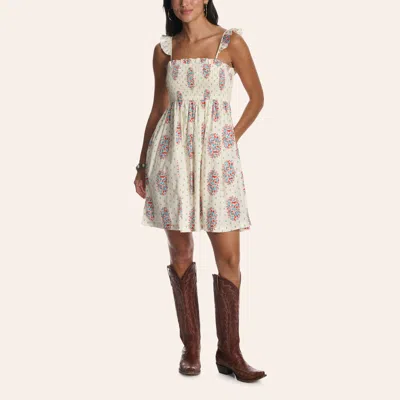 Tcec Women's Ivory Floral Print Smocked Ruffle Strap Mini Dress In White