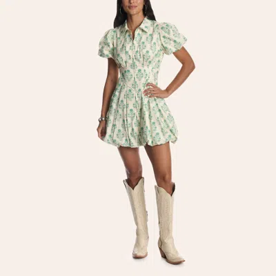 Tcec Women's Light Green Floral Print Puff Sleeve Bubble Hem Mini Dress