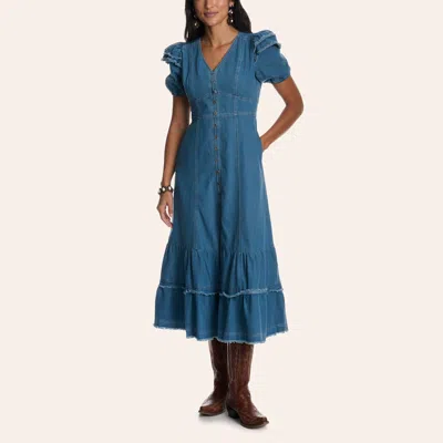 Tcec Women's Light Wash Denim Ruffle Sleeve Midi Dress In Blue