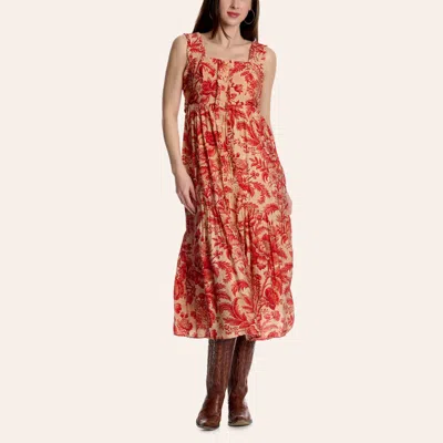 Tcec Women's Natural & Sienna Floral Print Ruffle Strap Midi Dress In Red