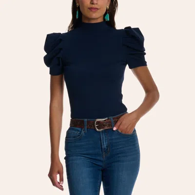 Tcec Women's Navy Mock Neck Puff Sleeve Bodysuit In Blue