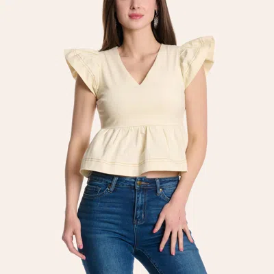 Tcec Women's Off-white Flutter Sleeve Cropped Peplum Top