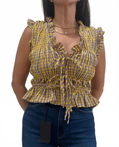 Tcec Women's Plaid Smocked Top In Yellow/ Purple In Brown