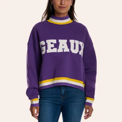 Tcec Women's Purple Louisiana State University Geaux Embroidered Mock Neck Sweatshirt