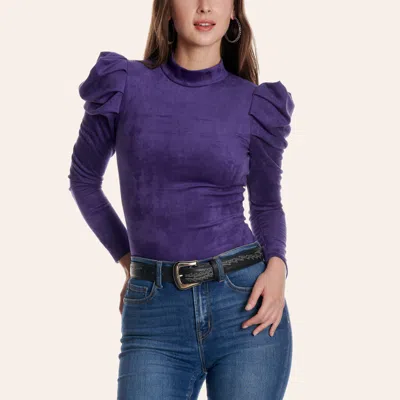 Tcec Women's Purple Velvet Puff Sleeve Bodysuit