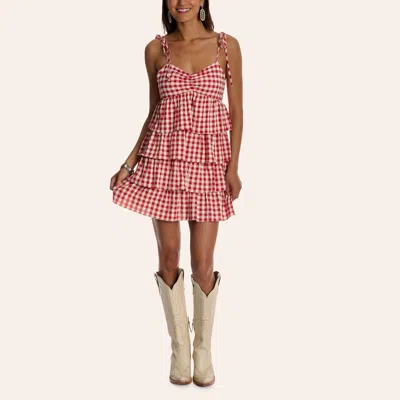Tcec Women's Red Gingham Print Tiered Mini Dress