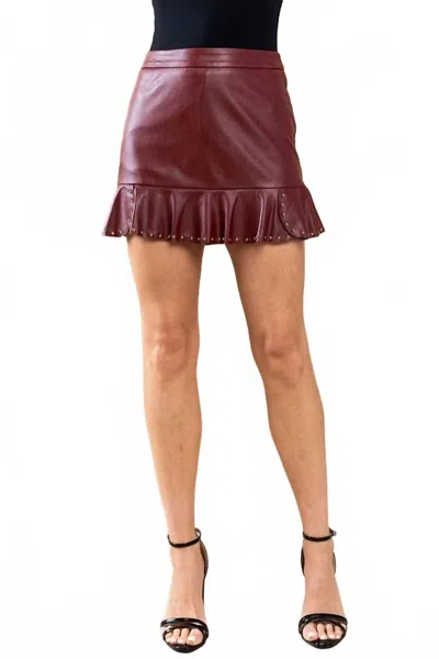 TCEC WOMEN'S RUFFLE LEATHER SKIRT IN MAROON
