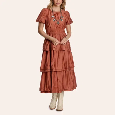 Tcec Women's Rust Smock Waist Tiered Maxi Dress In Brown