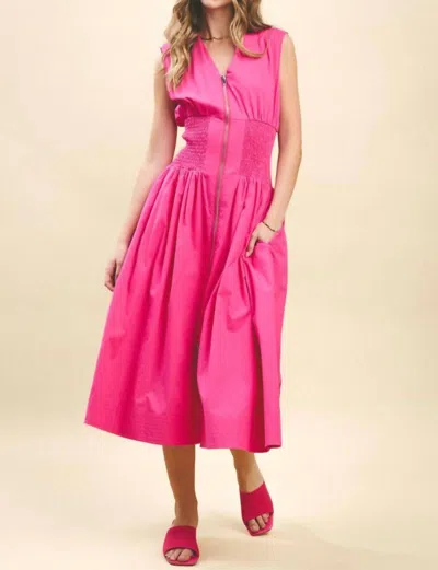 Tcec Wyatt Zip Front Midi Dress In Bright Pink In Multi
