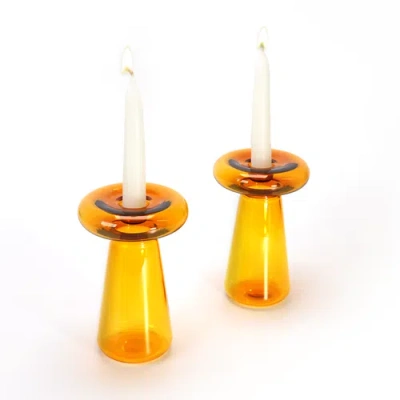 Tchotchke Mushroom Candlesticks In Yellow