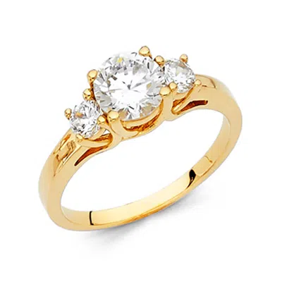 Pre-owned Td Collections 1.25-ct Three-stone Trellis Cathedral Cz Wedding Ring In 14k Yellow Gold In White