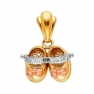 Pre-owned Td Collections 14k Tri Color Gold Girl's Shoes Pendant Jewelry For Woman In Multicolor
