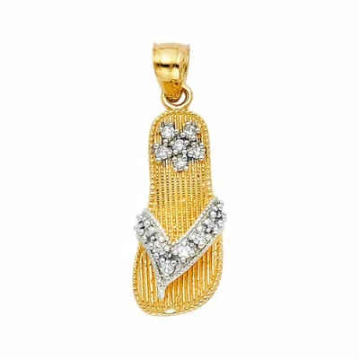 Pre-owned Td Collections 14k Two Tone Gold Cz Sandal Pendant Jewelry For Woman