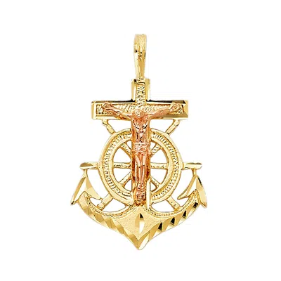 Pre-owned Td Collections 14k Two Tone Gold Jesus Crucifix Anchor Religious Pendant Gold Collection