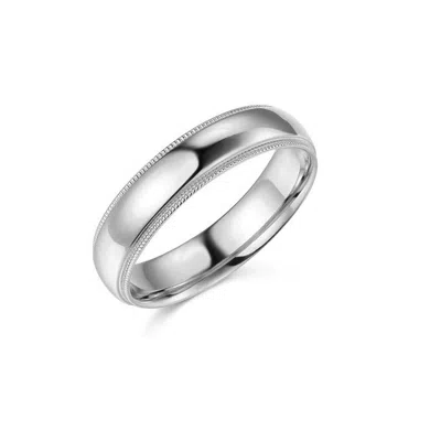 Pre-owned Td Collections 14k White Gold 5mm Classic Light Comfort-fit Dome Milgrain Wedding Band