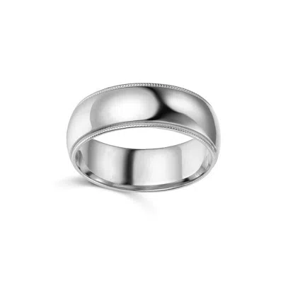 Pre-owned Td Collections 14k White Gold 7mm Classic Light Comfort-fit Dome Milgrain Wedding Band
