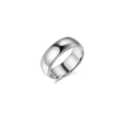 Pre-owned Td Collections 14k White Gold 8mm Classic Light Dome Milgrain Regular Fit Wedding Band