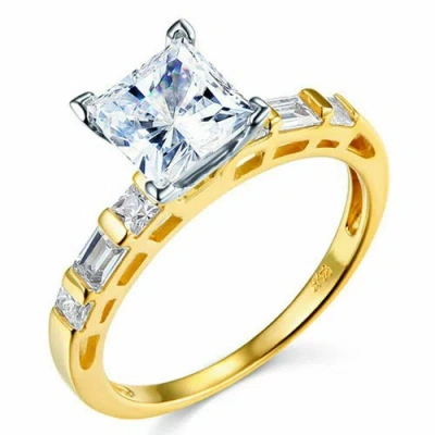 Pre-owned Td Collections 14k Yellow Gold 1.25ct Princess-cut & Baguette Side Cz Engagement Ring In White