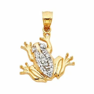 Pre-owned Td Collections 14k Yellow Gold Cz Frog Pendant Gift For Woman