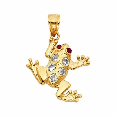Pre-owned Td Collections 14k Yellow Gold Cz Frog Pendant Jewelry Gift For Woman
