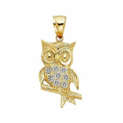 Pre-owned Td Collections 14k Yellow Gold Cz Owl Pendant Gift For Woman