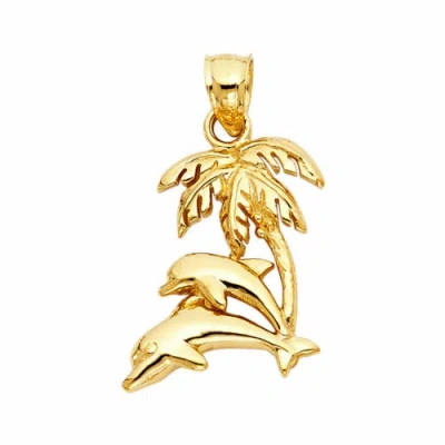 Pre-owned Td Collections 14k Yellow Gold Dolphin With Palm Tree Pendant For Woman
