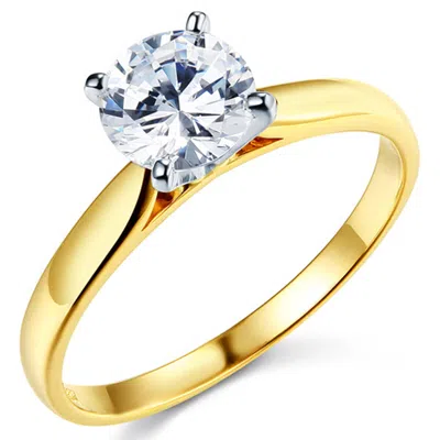 Pre-owned Td Collections Cathedral Solitaire 1-ct Round-cut Cz Engagement Ring In 14k Yellow Gold In White