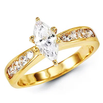 Pre-owned Td Collections Tapered Marquise-cut Cz Engagement Ring In 14k Yellow Gold In White