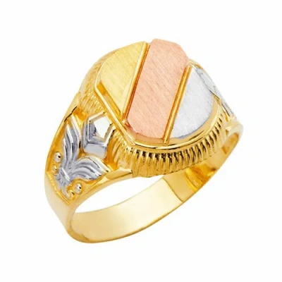 Pre-owned Tdgj 14k Tro Color Milgrane And Empyt Top Gold Cubic Zirconia Men's Gold Ring In Yellow