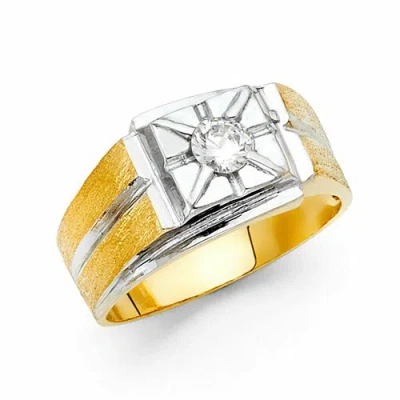 Pre-owned Tdgj 14k Two Tone Cubic Zirconia Men's Ring / Avg. Weight - 5.9 Grams