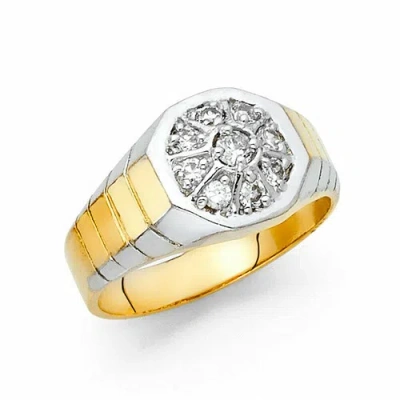Pre-owned Tdgj 14k Two Tone Cubic Zirconia Men's Ring / Avg. Weight - 6.5 Grams