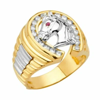 Pre-owned Tdgj 14k Two Tone Cz Men's Ring / Avg. Weight - 10.7 Grams