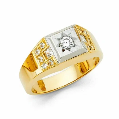 Pre-owned Tdgj 14k Yellow Gold Cubic Zirconia Men's Gold Ring / Avg. Weight - 5.6 Grams