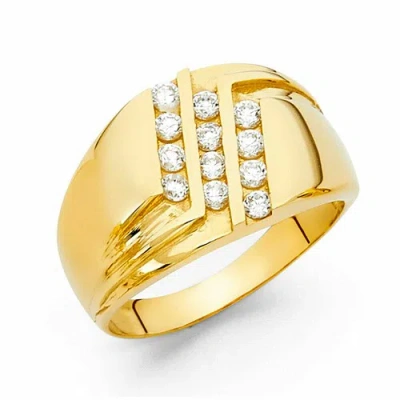 Pre-owned Tdgj 14k Yellow Gold Cubic Zirconia Men's Gold Ring / Avg. Weight - 6.0 Grams