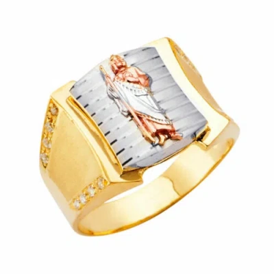 Pre-owned Tdgj 14k Yellow Gold Cubic Zirconia Men's Gold Ring / Avg. Weight - 6.7 Grams