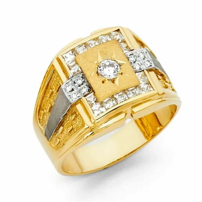 Pre-owned Tdgj 14k Yellow Gold Cubic Zirconia Men's Gold Ring / Avg. Weight - 7.3 Grams
