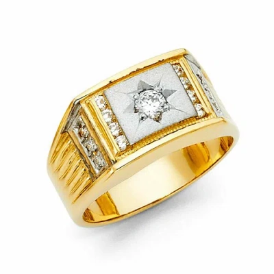 Pre-owned Tdgj 14k Yellow Gold Cubic Zirconia Men's Gold Ring / Avg. Weight - 7.8 Grams