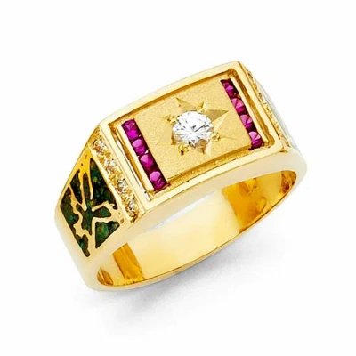Pre-owned Tdgj 14k Yellow Gold Cubic Zirconia Men's Gold Ruby Ring / Avg. Weight - 6.5 Grams